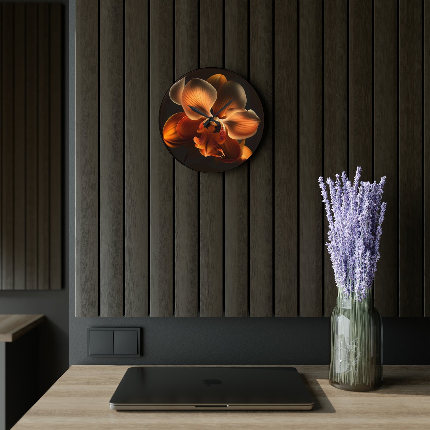 Acrylic Wall Clock Orange Orchid 2