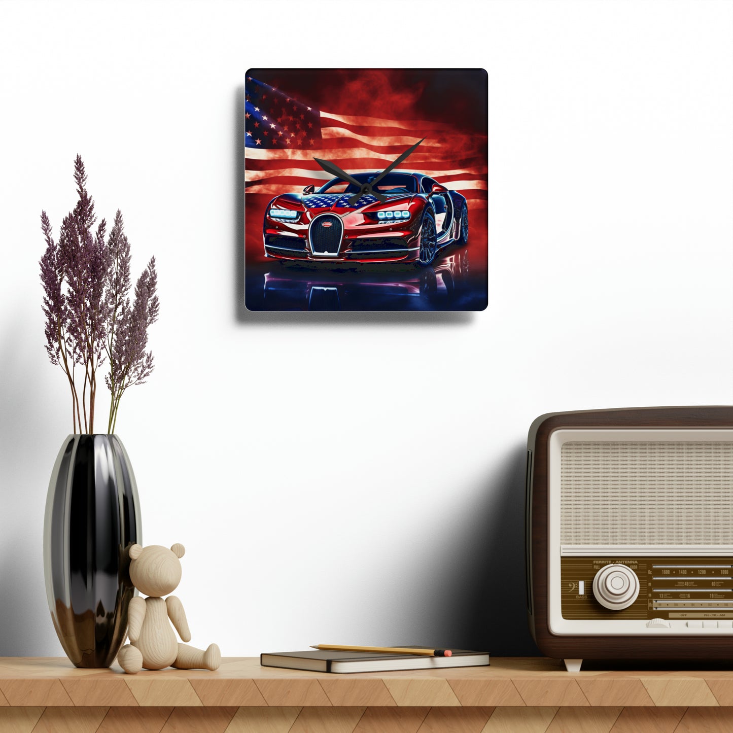 Acrylic Wall Clock Abstract American Flag Background Bugatti 3