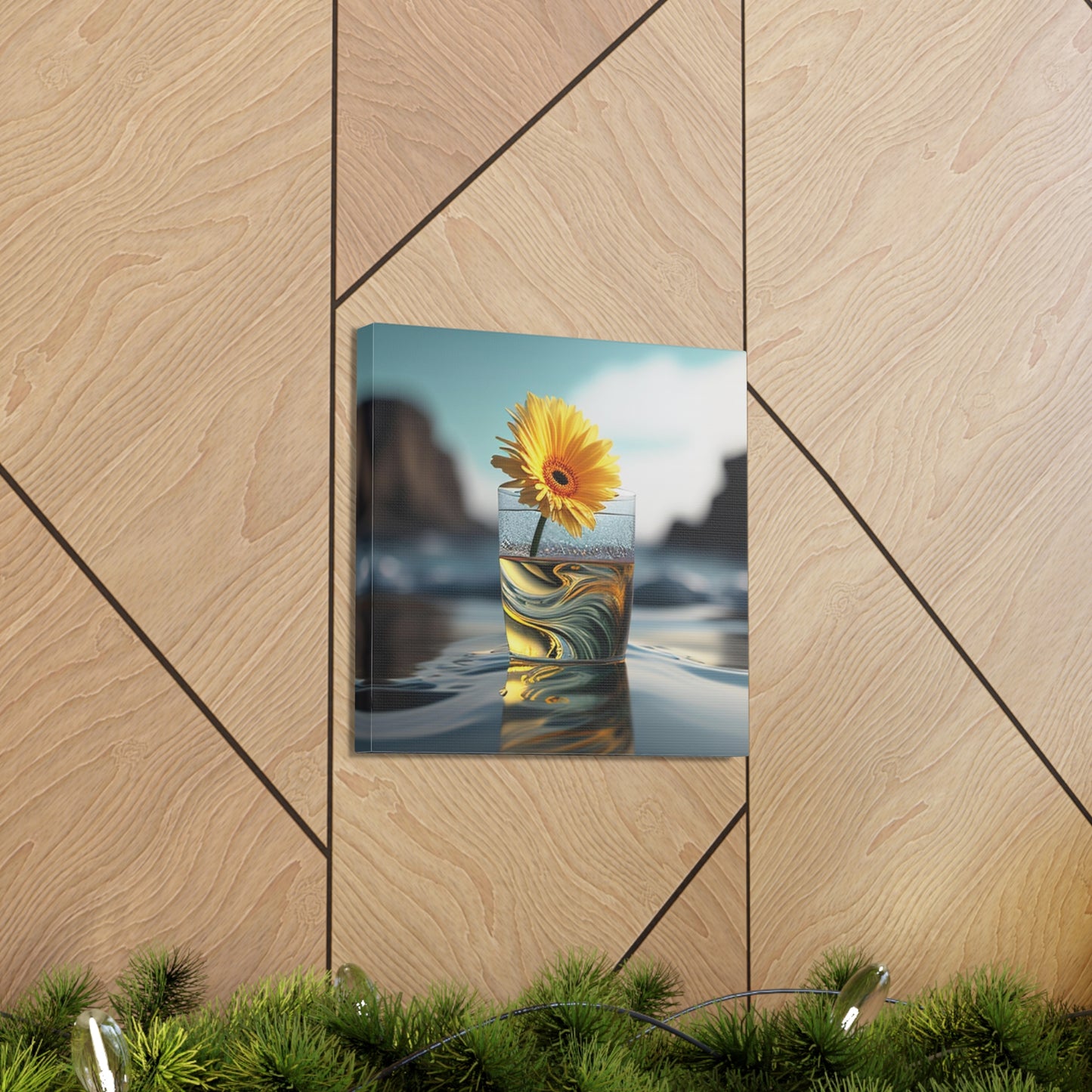 Canvas Gallery Wraps yello Gerbera glass 2