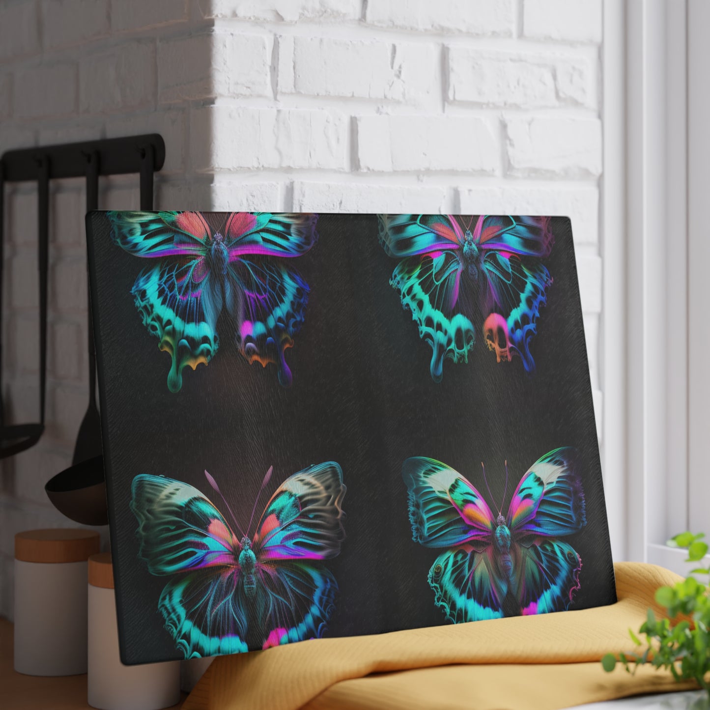 Glass Cutting Board Neon Butterfly Fusion 5