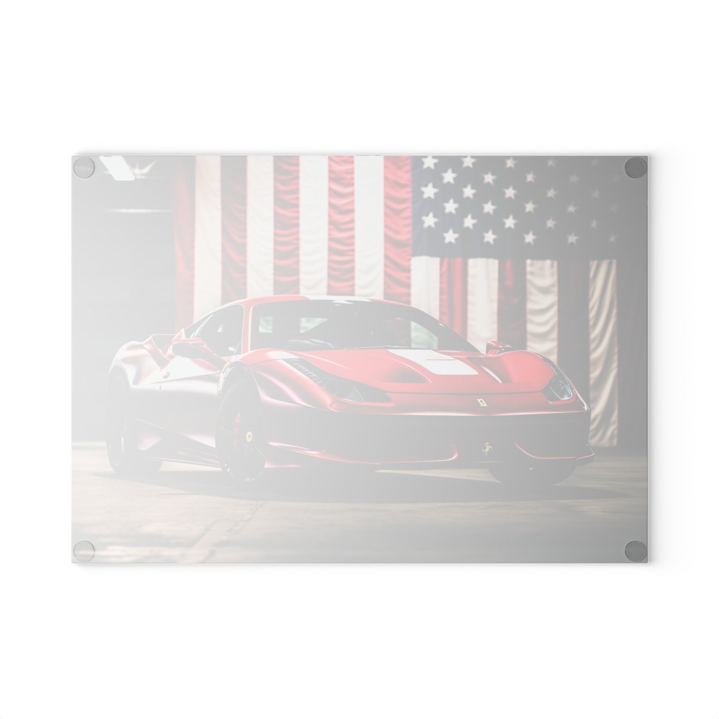 Glass Cutting Board American Flag Background Ferrari 3