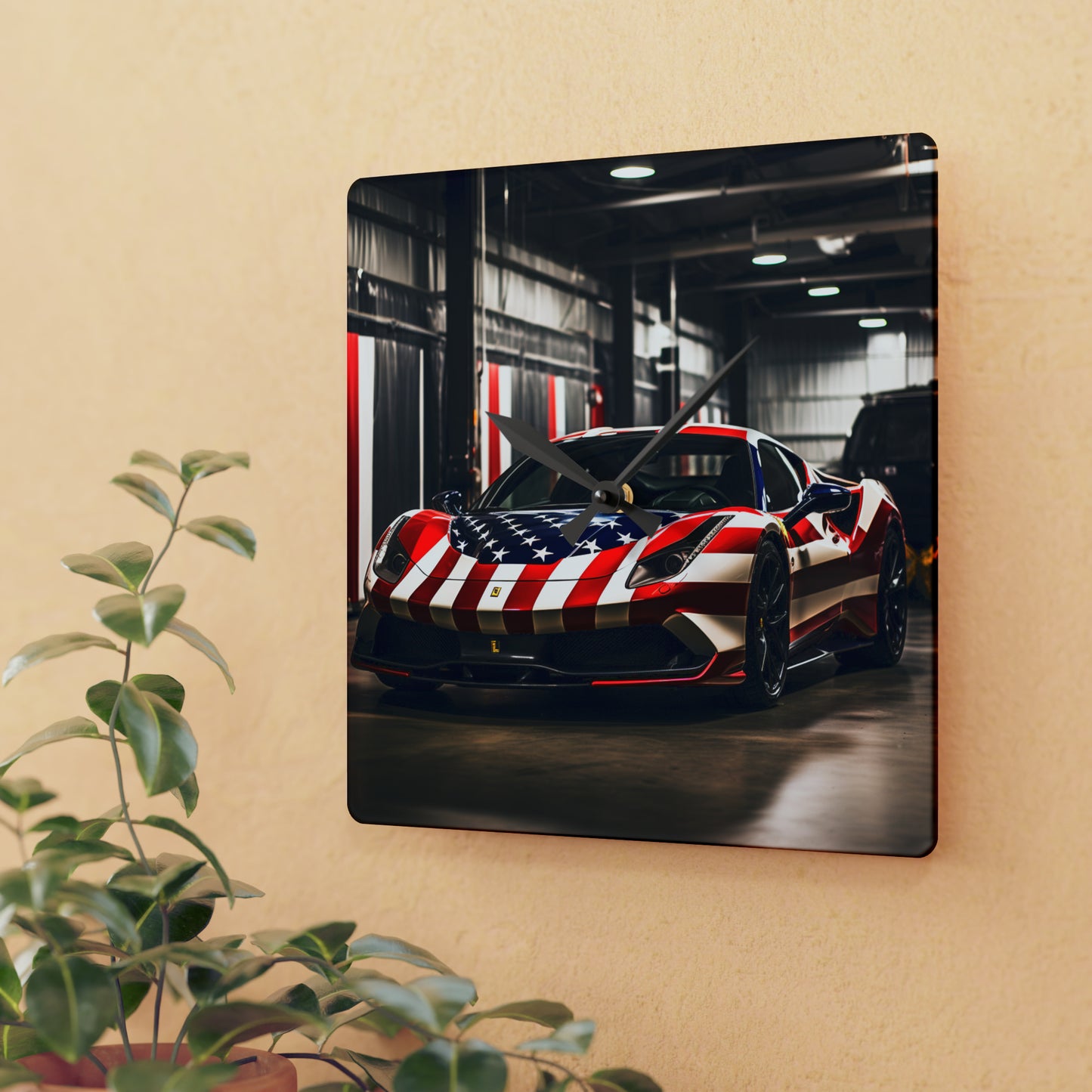 Acrylic Wall Clock American Flag Farrari 3