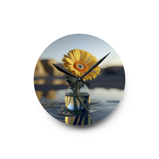 Acrylic Wall Clock yello Gerbera glass 4