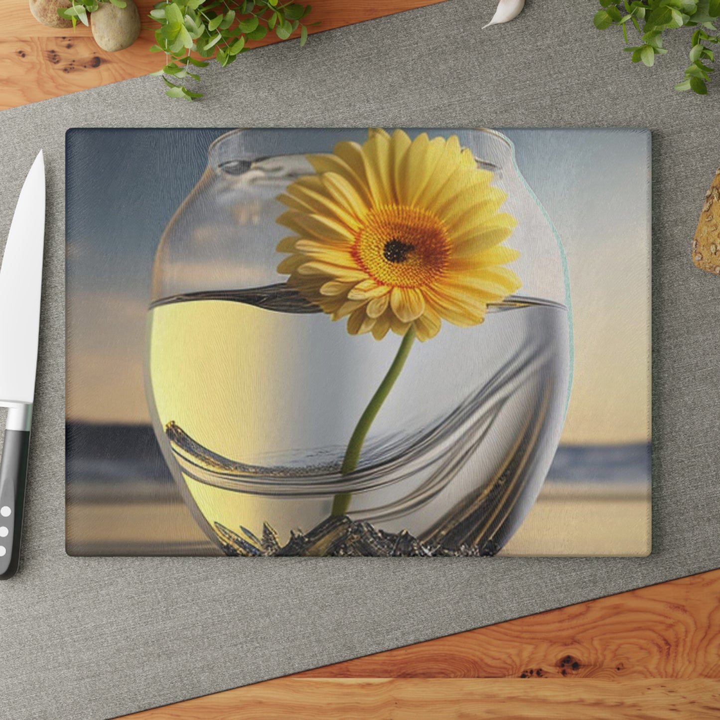 Glass Cutting Board yello Gerbera glass 1