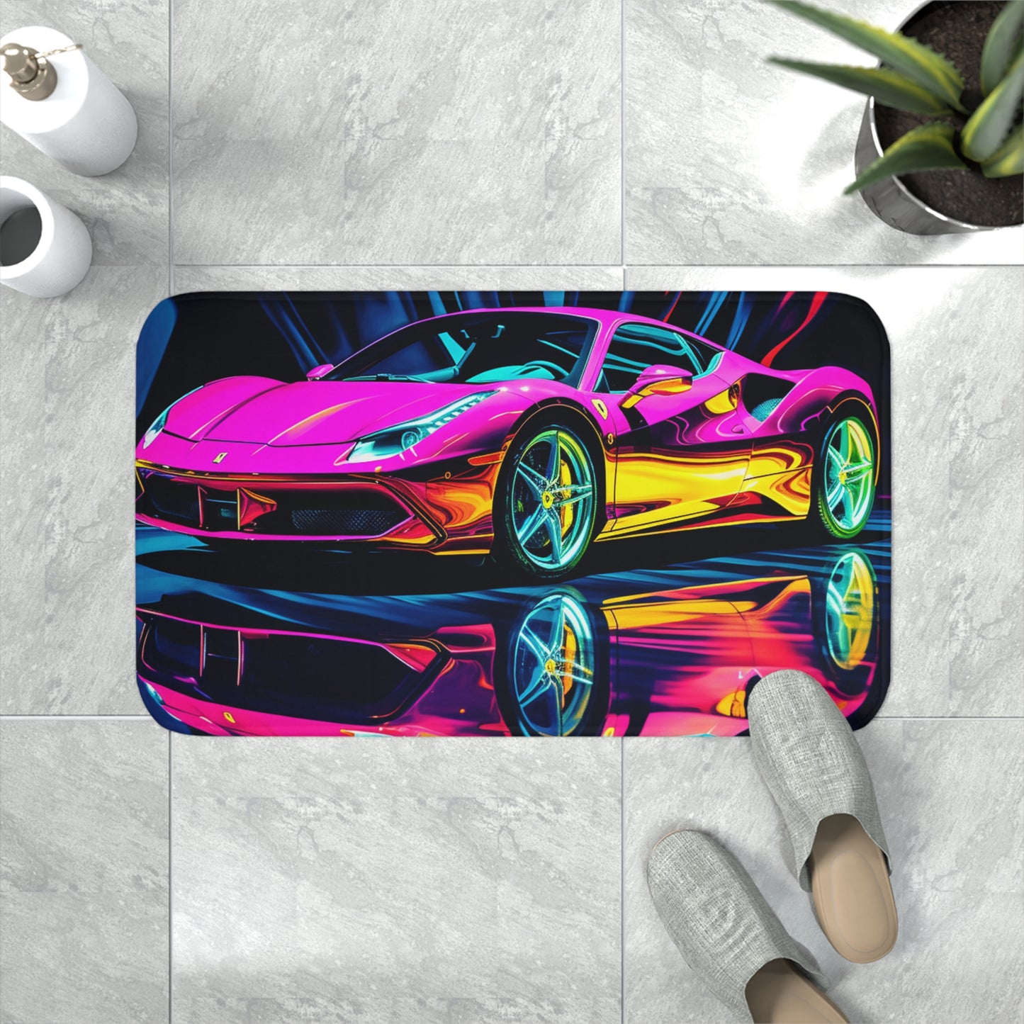 Memory Foam Bath Mat Pink Macro Ferrari 3