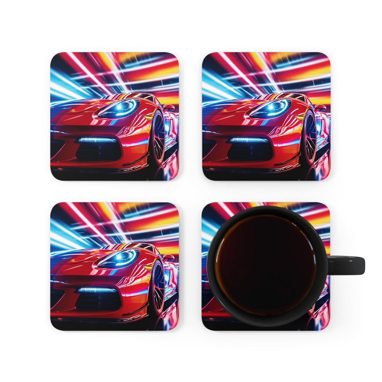 Corkwood Coaster Set Macro Flag Ferrari 1