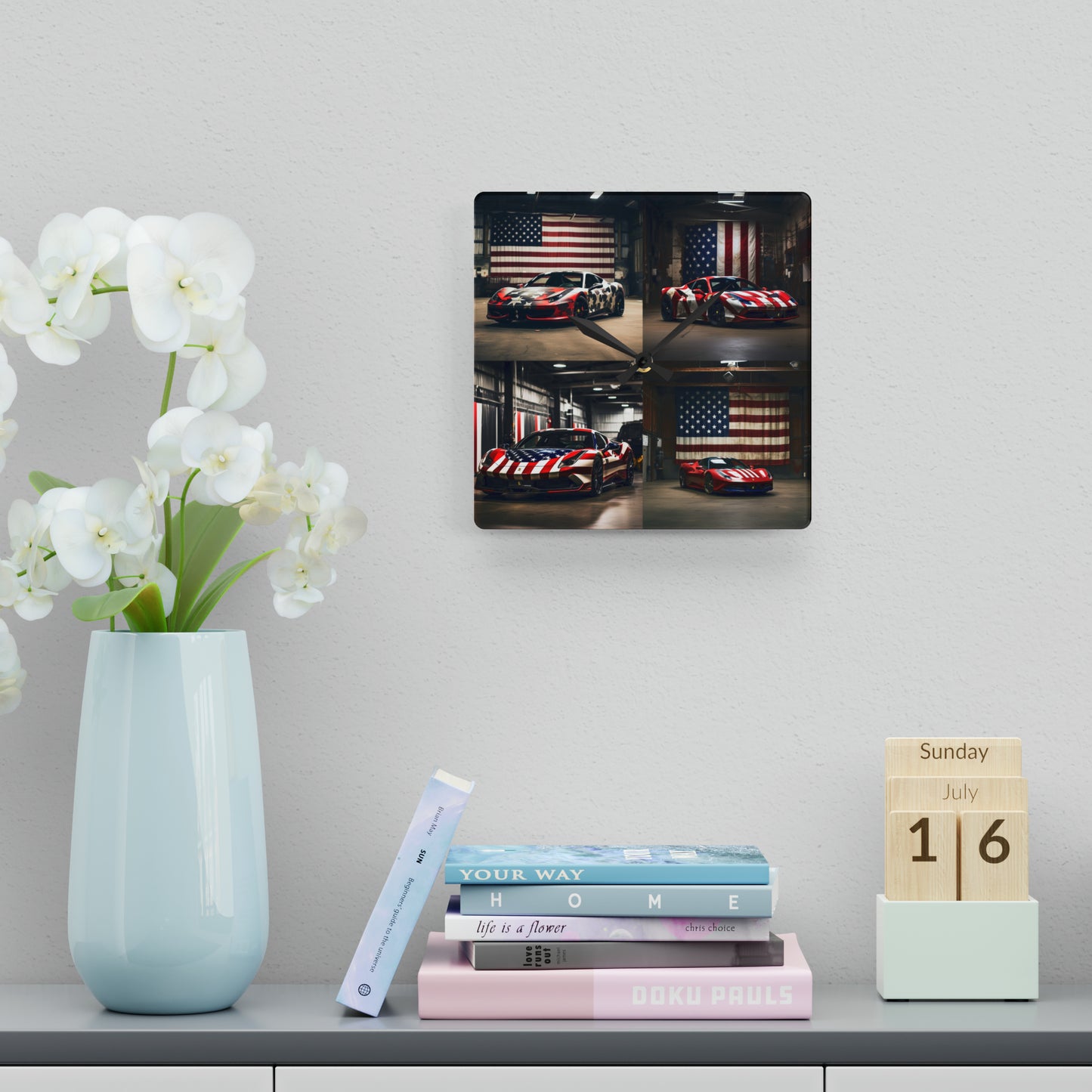 Acrylic Wall Clock American Flag Farrari 5