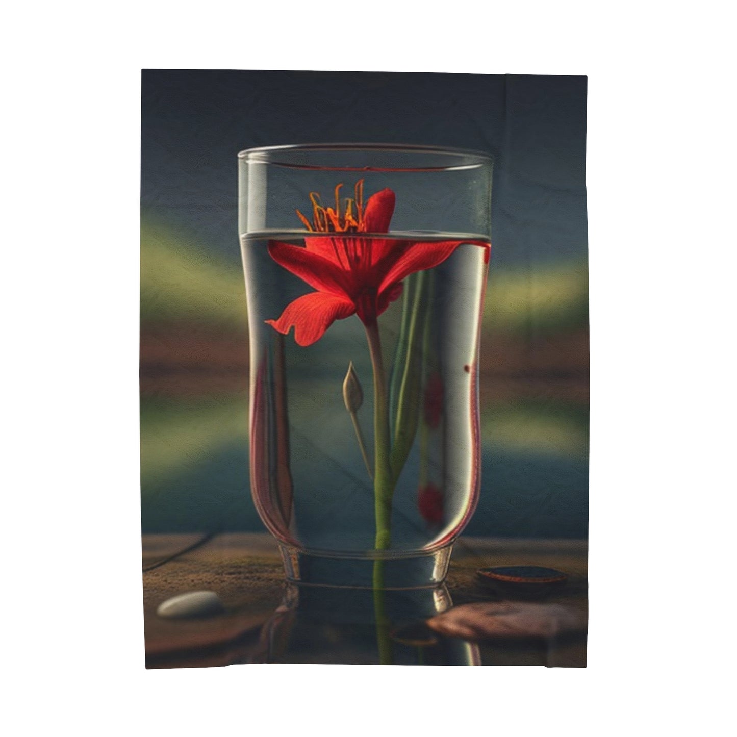 Velveteen Plush Blanket Red Lily in a Glass vase 1