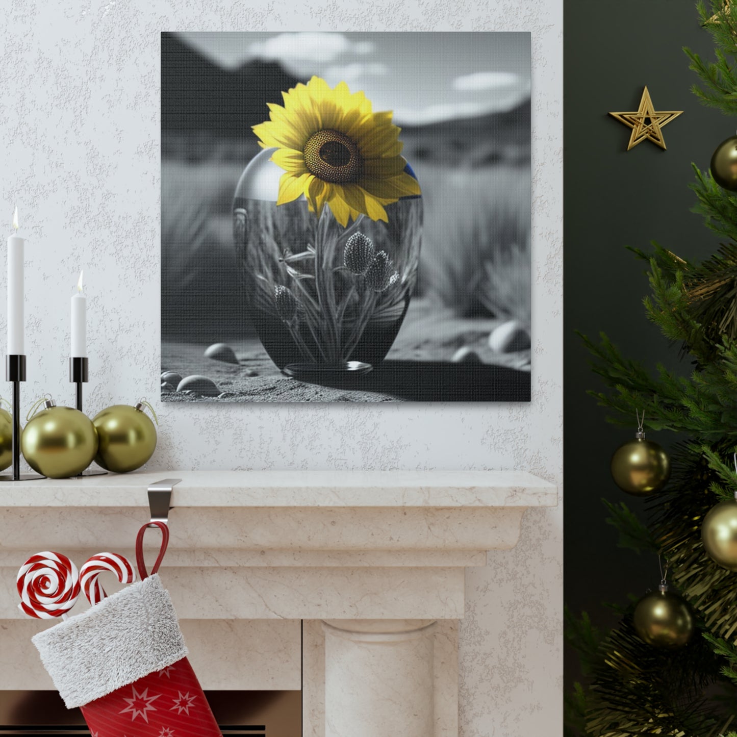 Canvas Gallery Wraps Yellw Sunflower in a vase 3