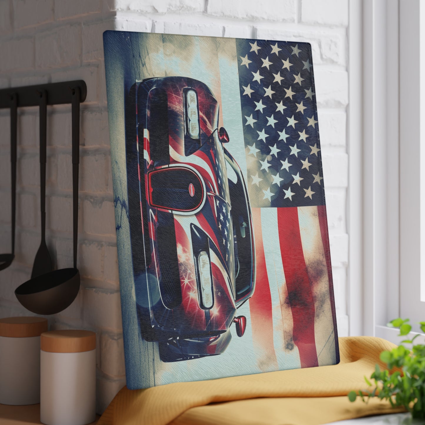 Glass Cutting Board Abstract American Flag Background Bugatti 1