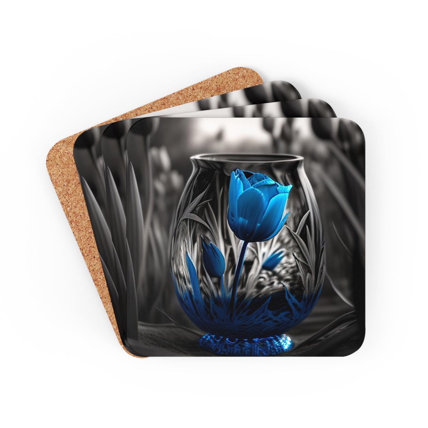 Corkwood Coaster Set Tulip Blue 3