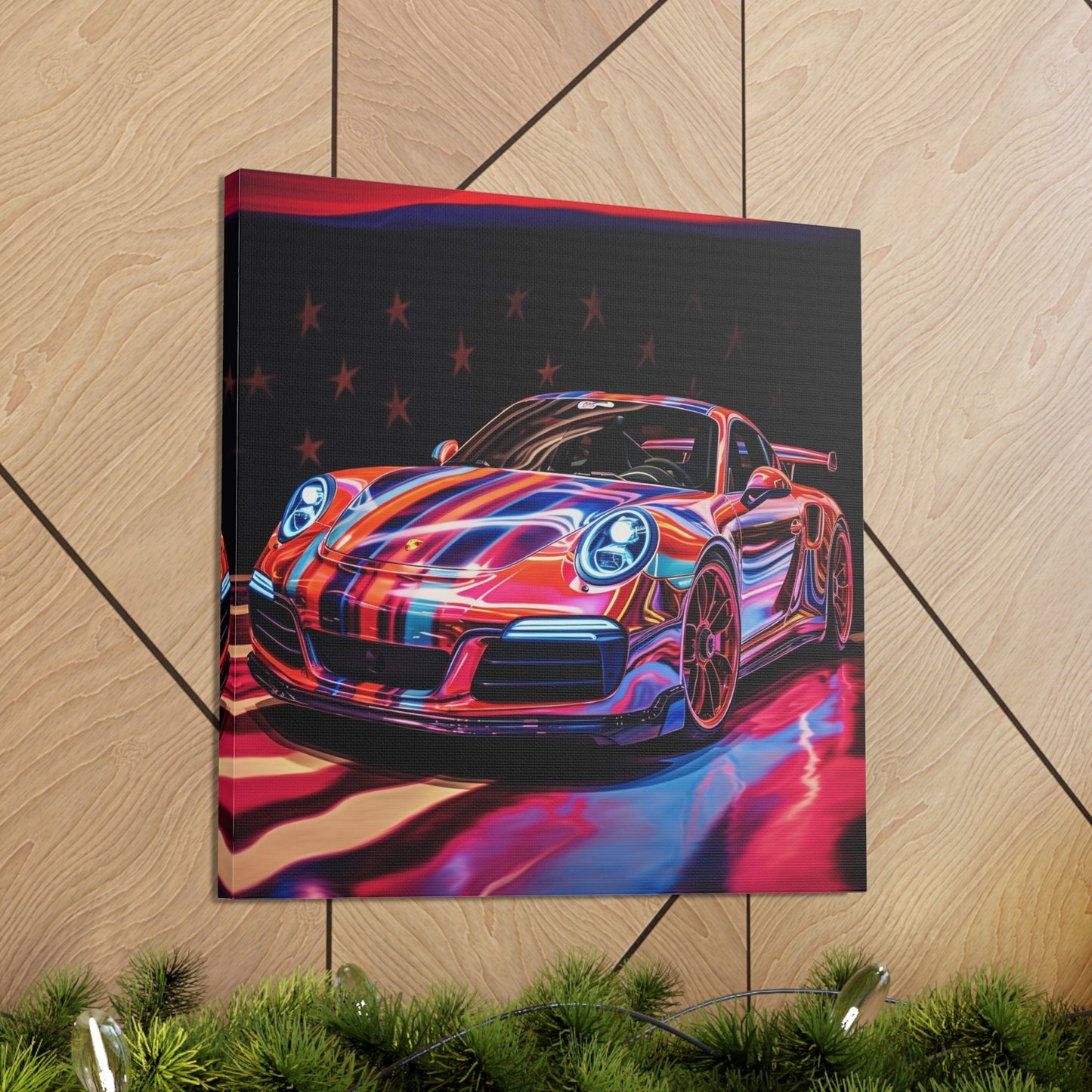 Canvas Gallery Wraps American Flag Colored Porsche 3