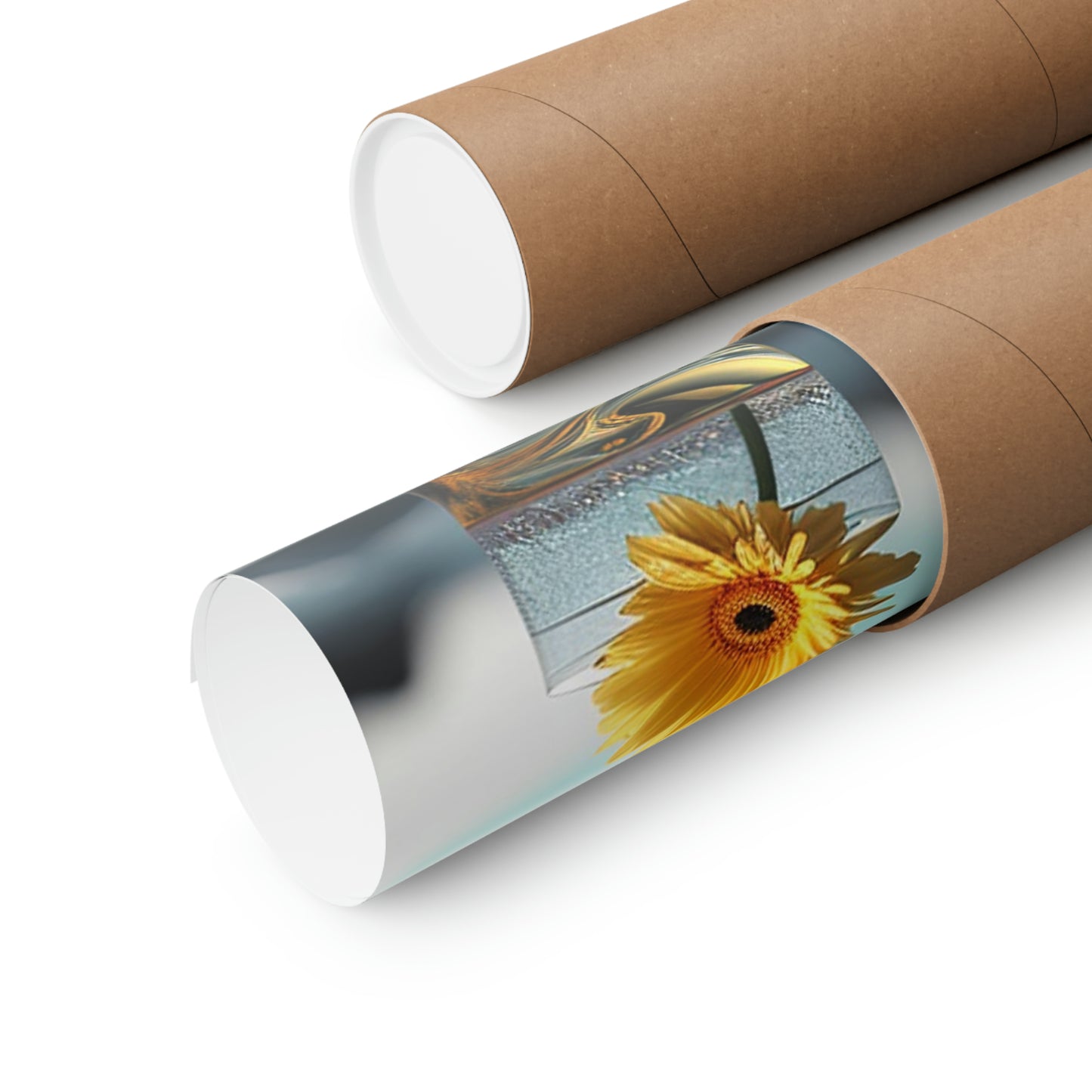 Premium Matte Vertical Posters yello Gerbera glass 2