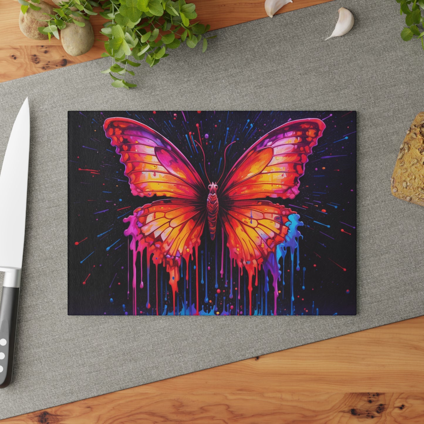 Glass Cutting Board Pink Butterfly Flair 4