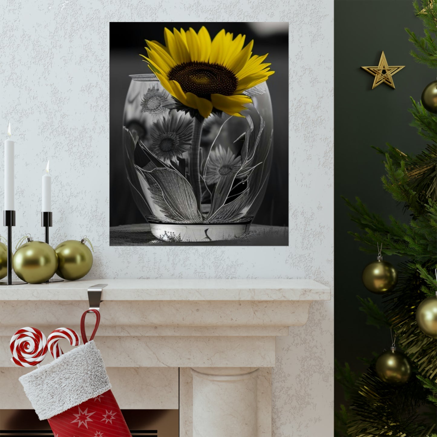 Premium Matte Vertical Posters Yellw Sunflower in a vase 1