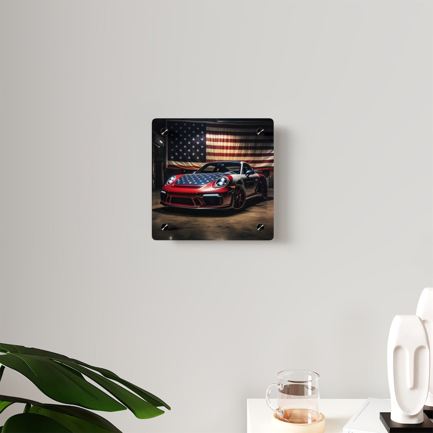 Acrylic Wall Art Panels American Flag Background Porsche 1