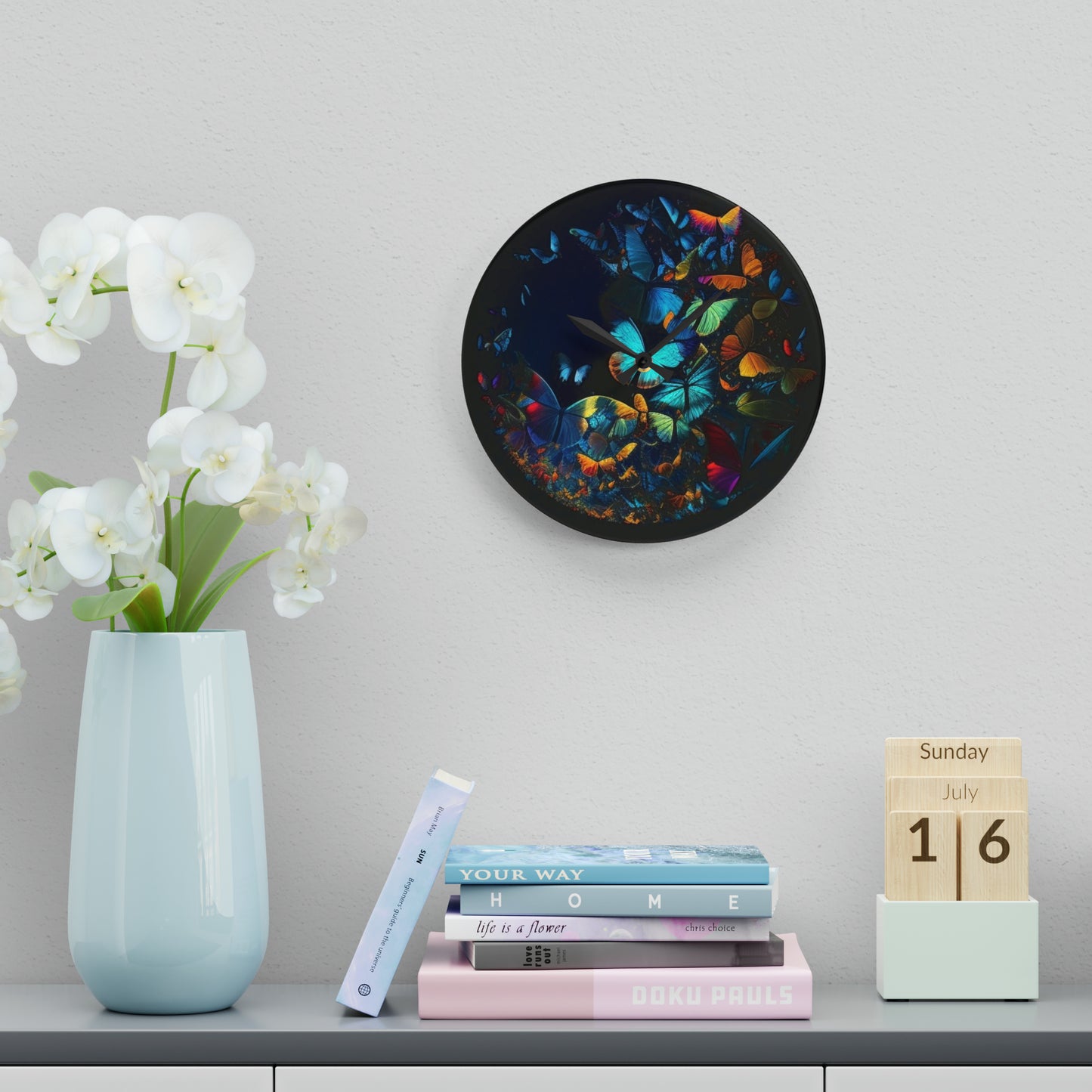 Acrylic Wall Clock Moon Butterfly 1