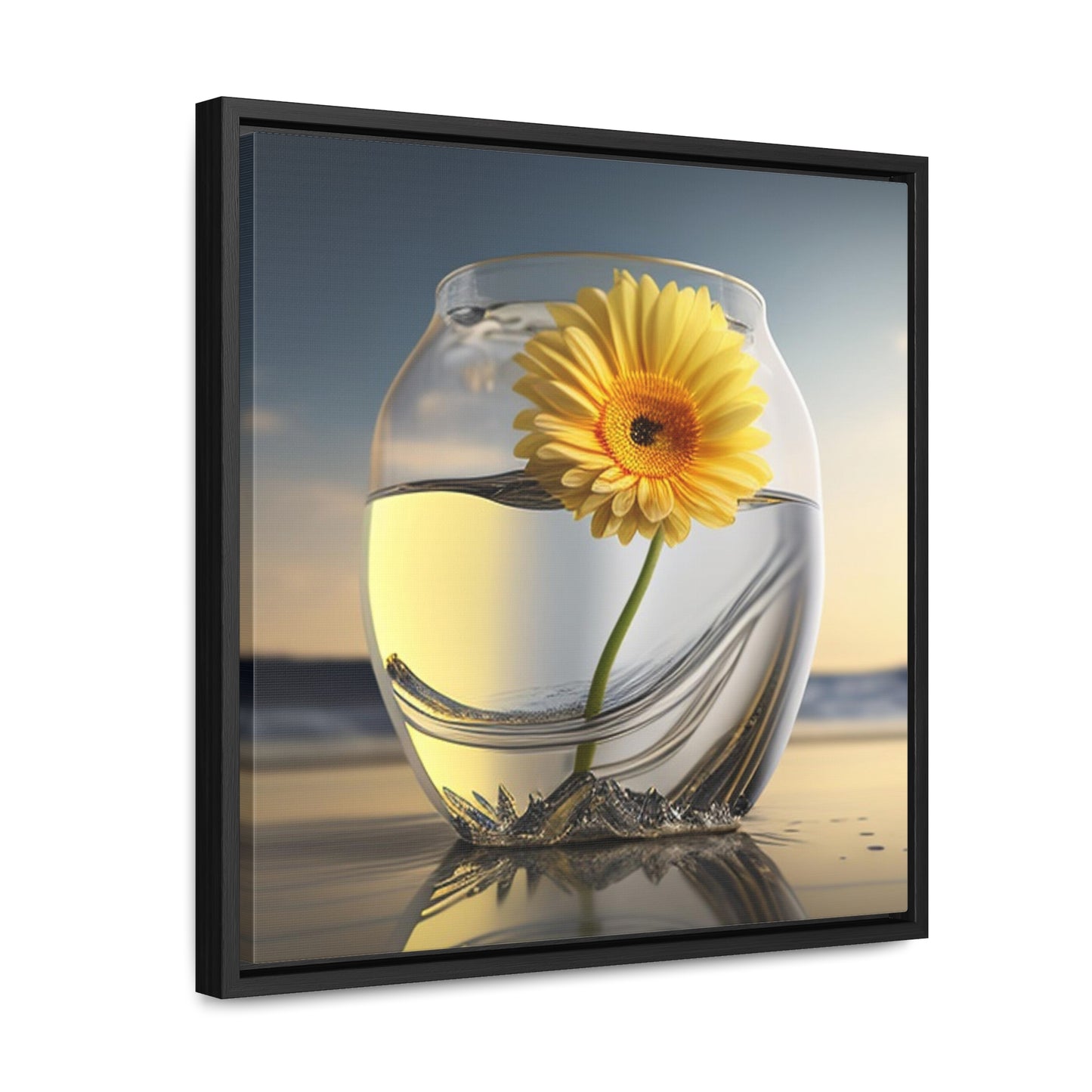 Gallery Canvas Wraps, Square Frame yello Gerbera glass 1