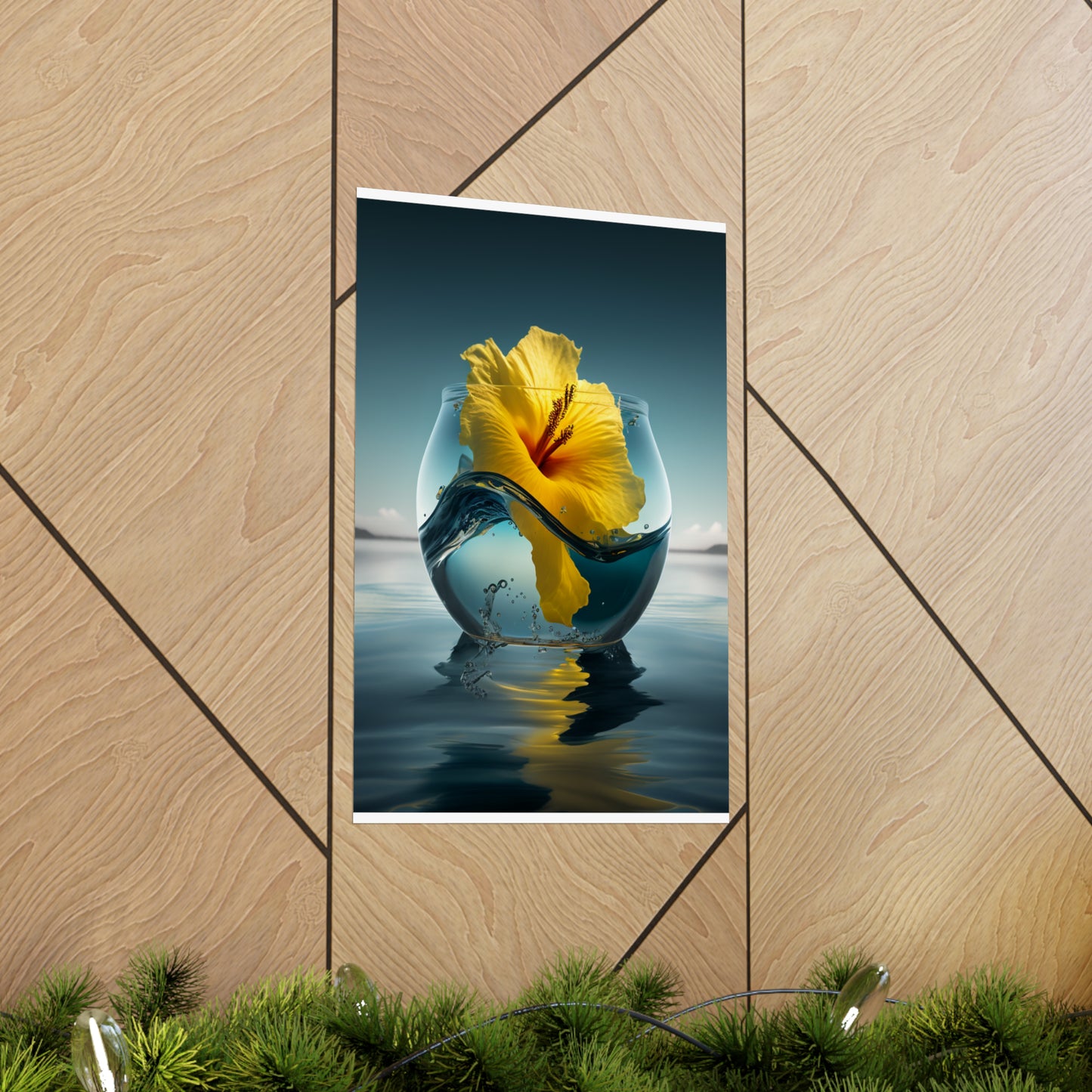 Premium Matte Vertical Posters Yellow Hibiscus glass 4