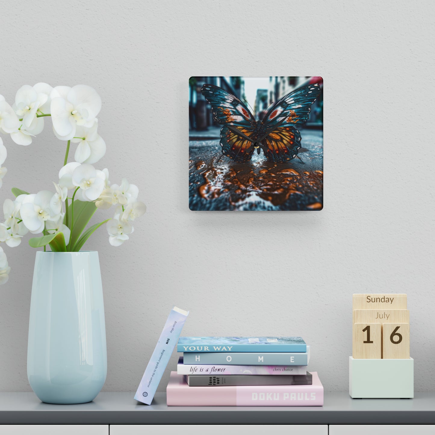 Acrylic Wall Clock Water Butterfly Street 3