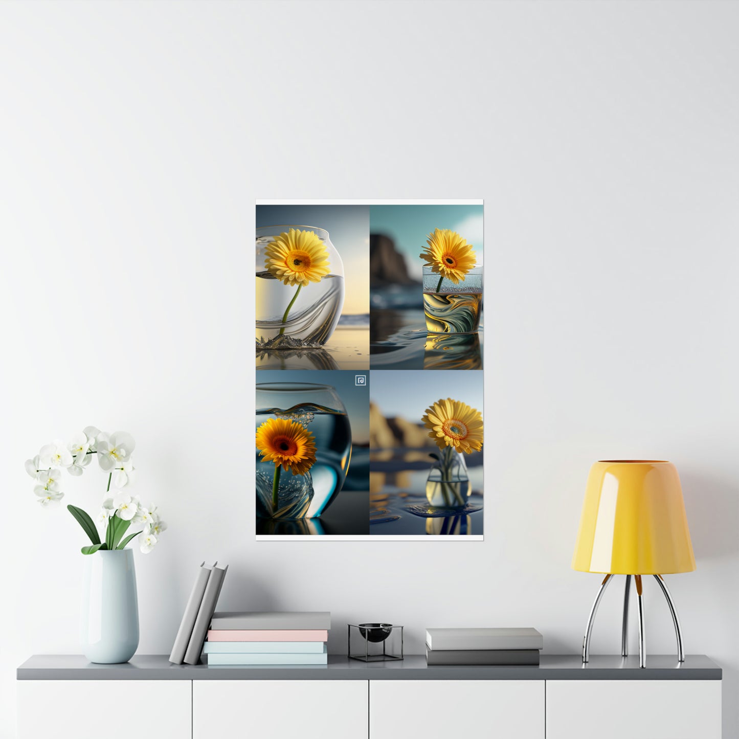 Premium Matte Vertical Posters yello Gerbera glass 5