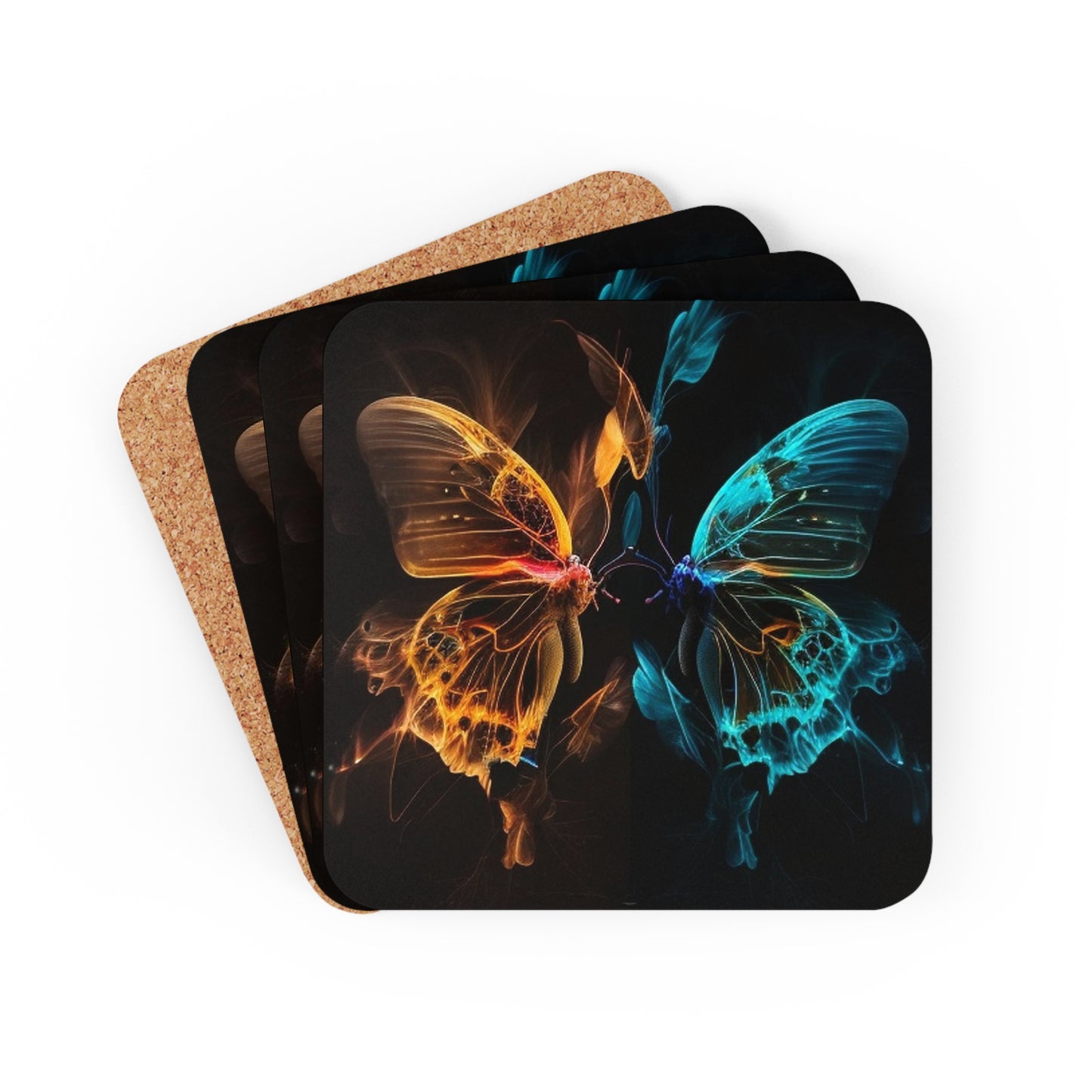 Corkwood Coaster Set Kiss Neon Butterfly 2