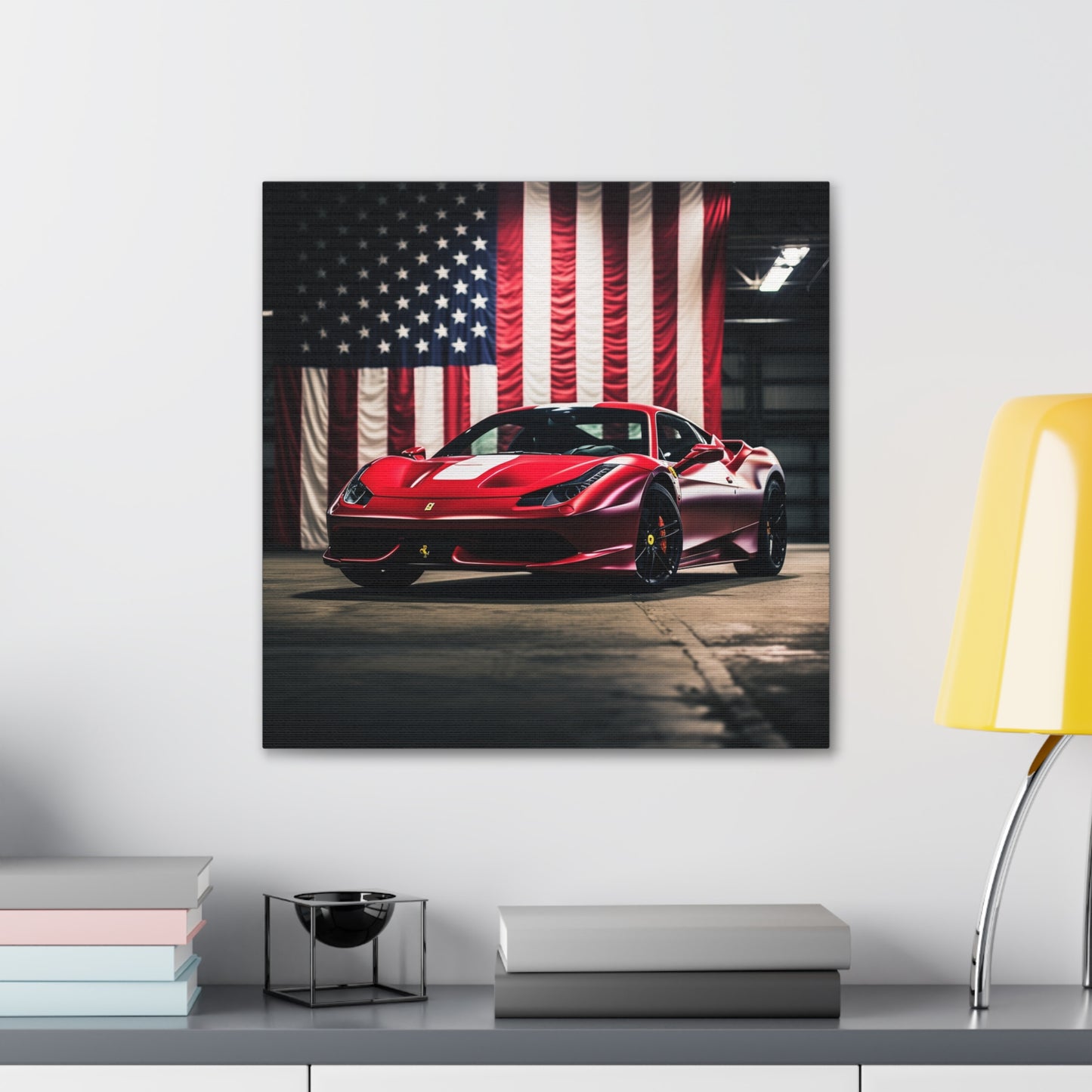 Canvas Gallery Wraps American Flag Background Ferrari 3