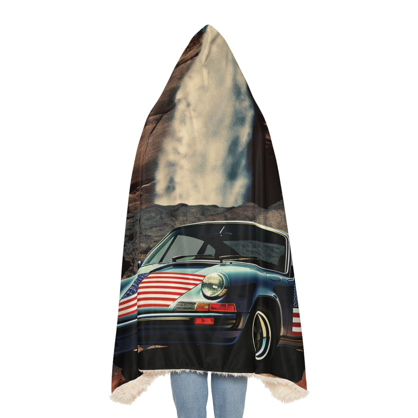 Snuggle Hooded Blanket American Flag Porsche Abstract 2