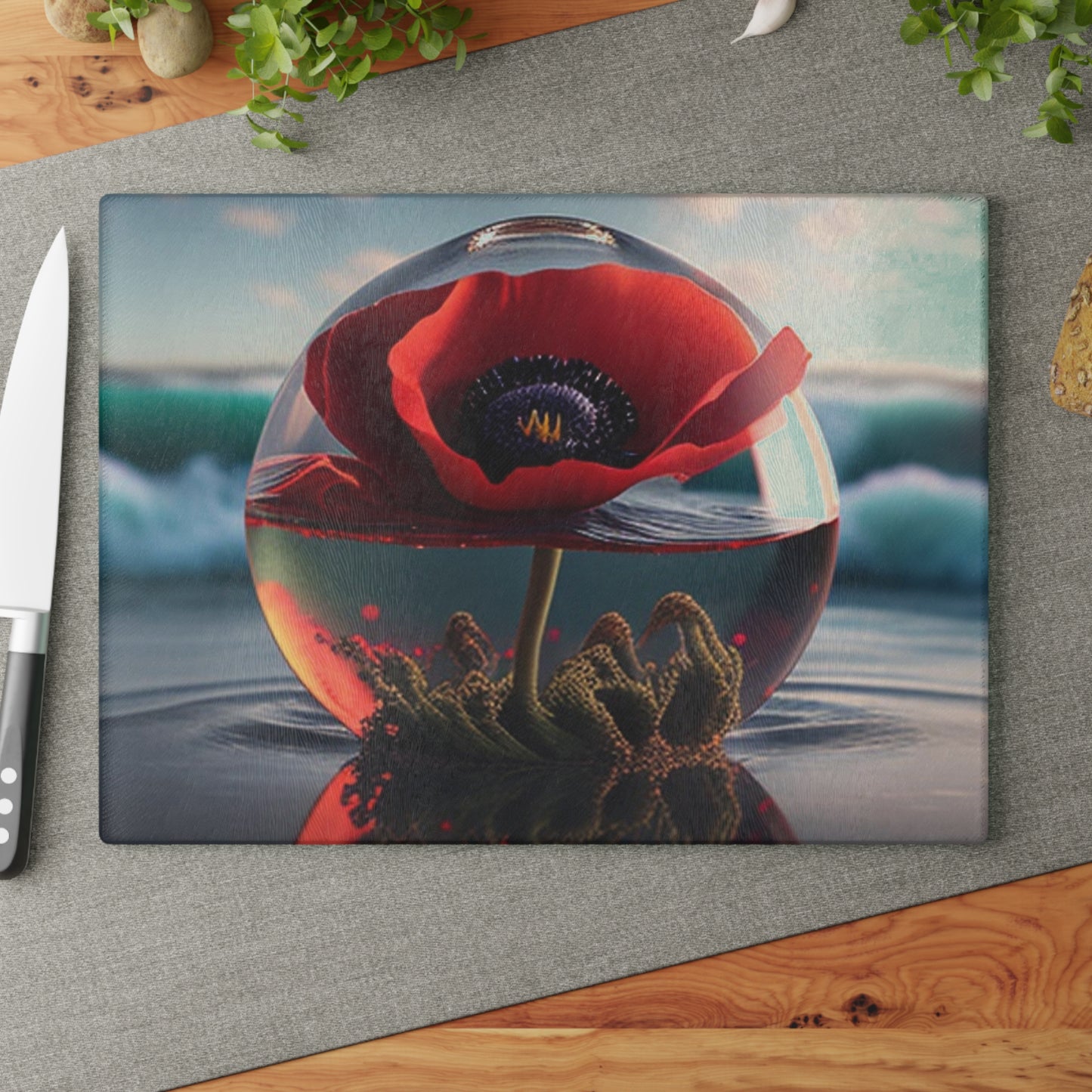 Glass Cutting Board Red Anemone in a Vase 4