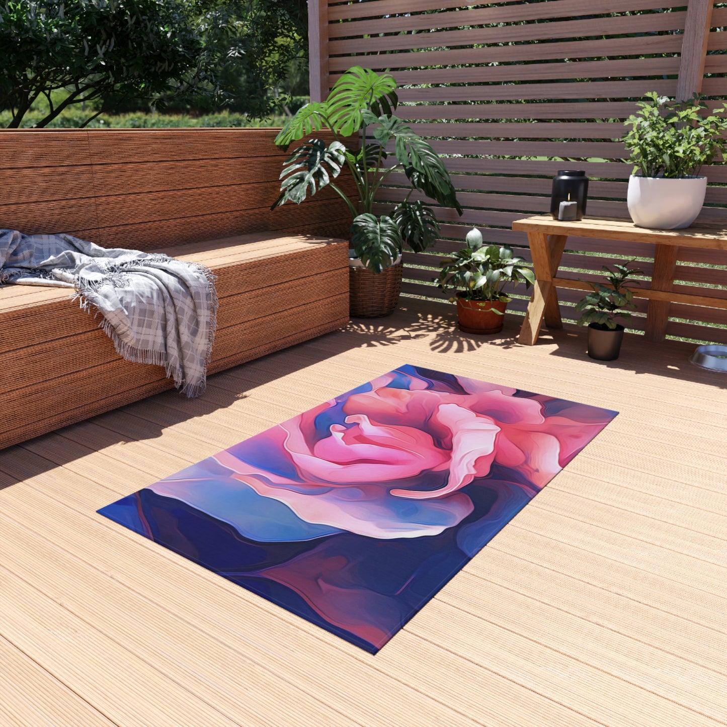 Outdoor Rug  Pink & Blue Tulip Rose 1