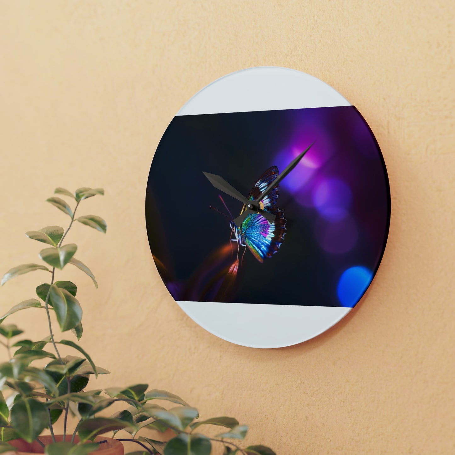 Acrylic Wall Clock Photo Realistic Butterfly 1