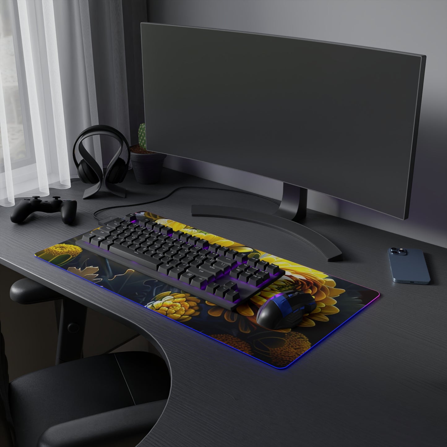 LED Gaming Mouse Pad Yellow Hermosas Flores Amarillas 3