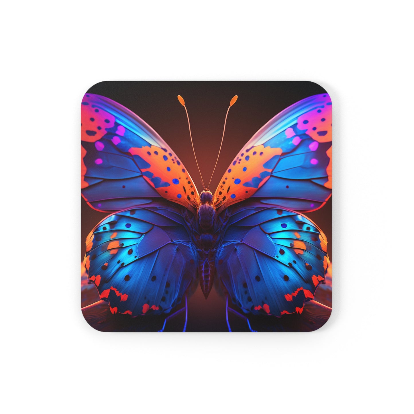 Corkwood Coaster Set Neon Butterfly Macro 3