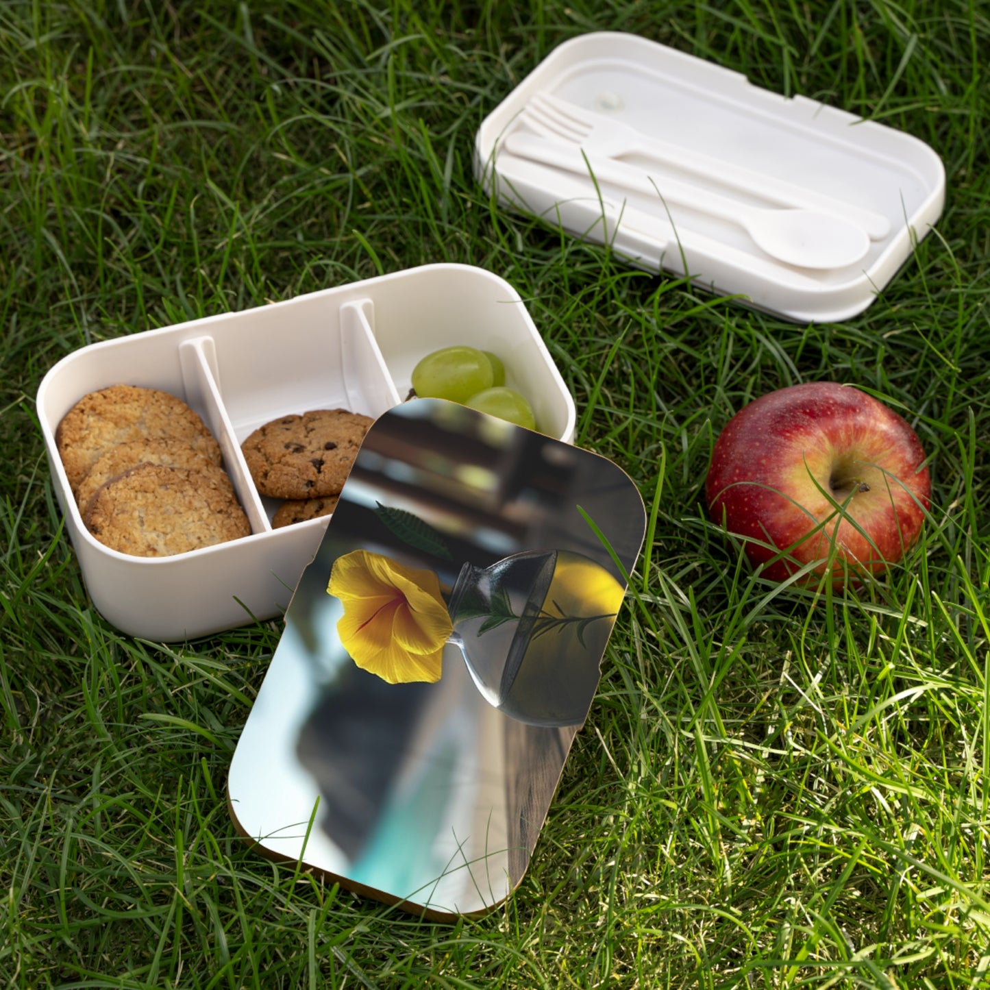 Bento Lunch Box Yellow Hibiscus Wood 3
