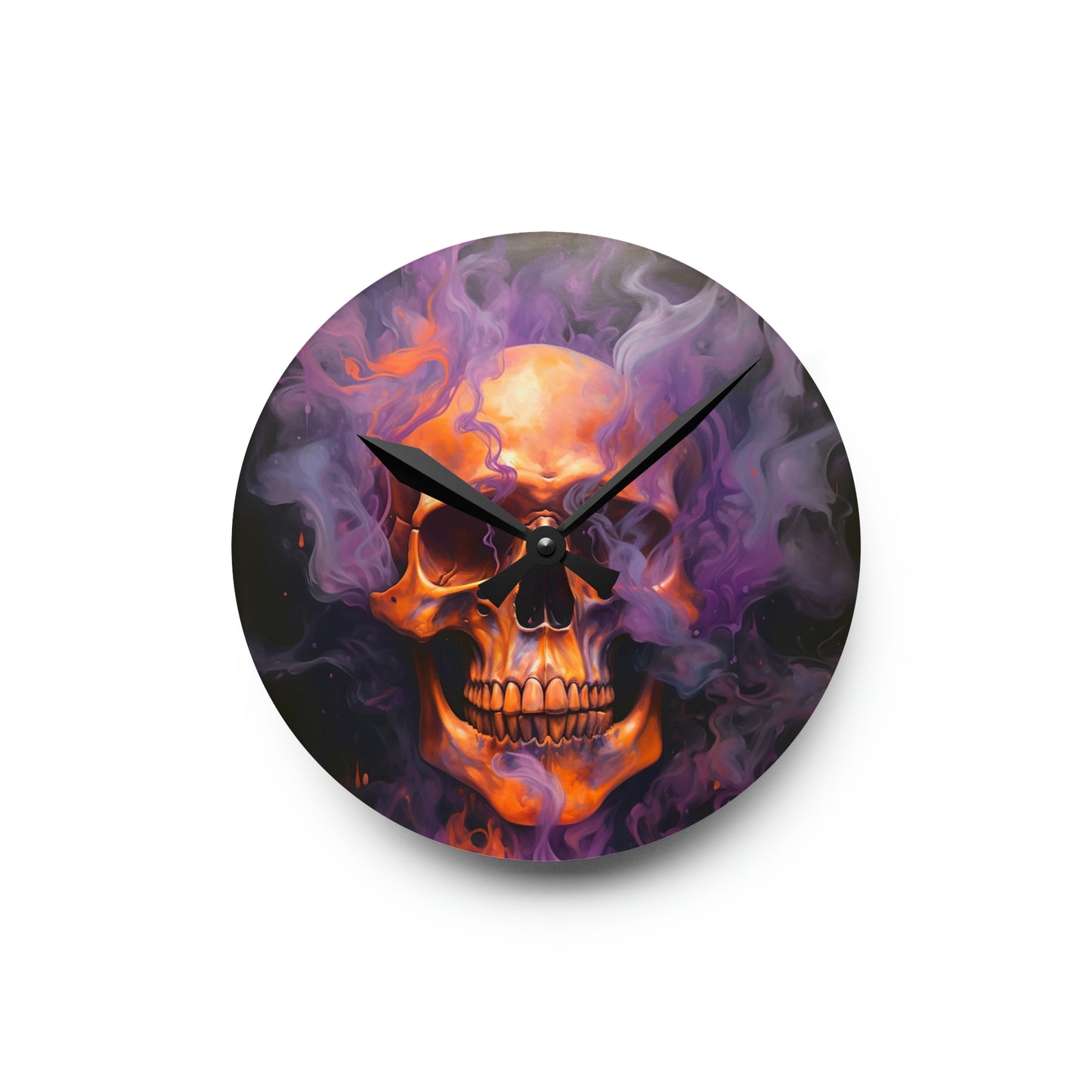 Acrylic Wall Clock Skull Flames 4