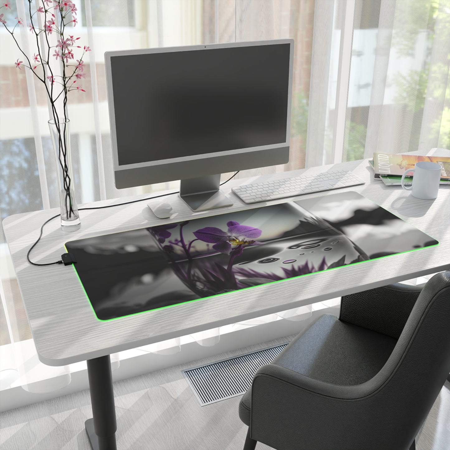 LED Gaming Mouse Pad Purple Orchid Glass vase 2