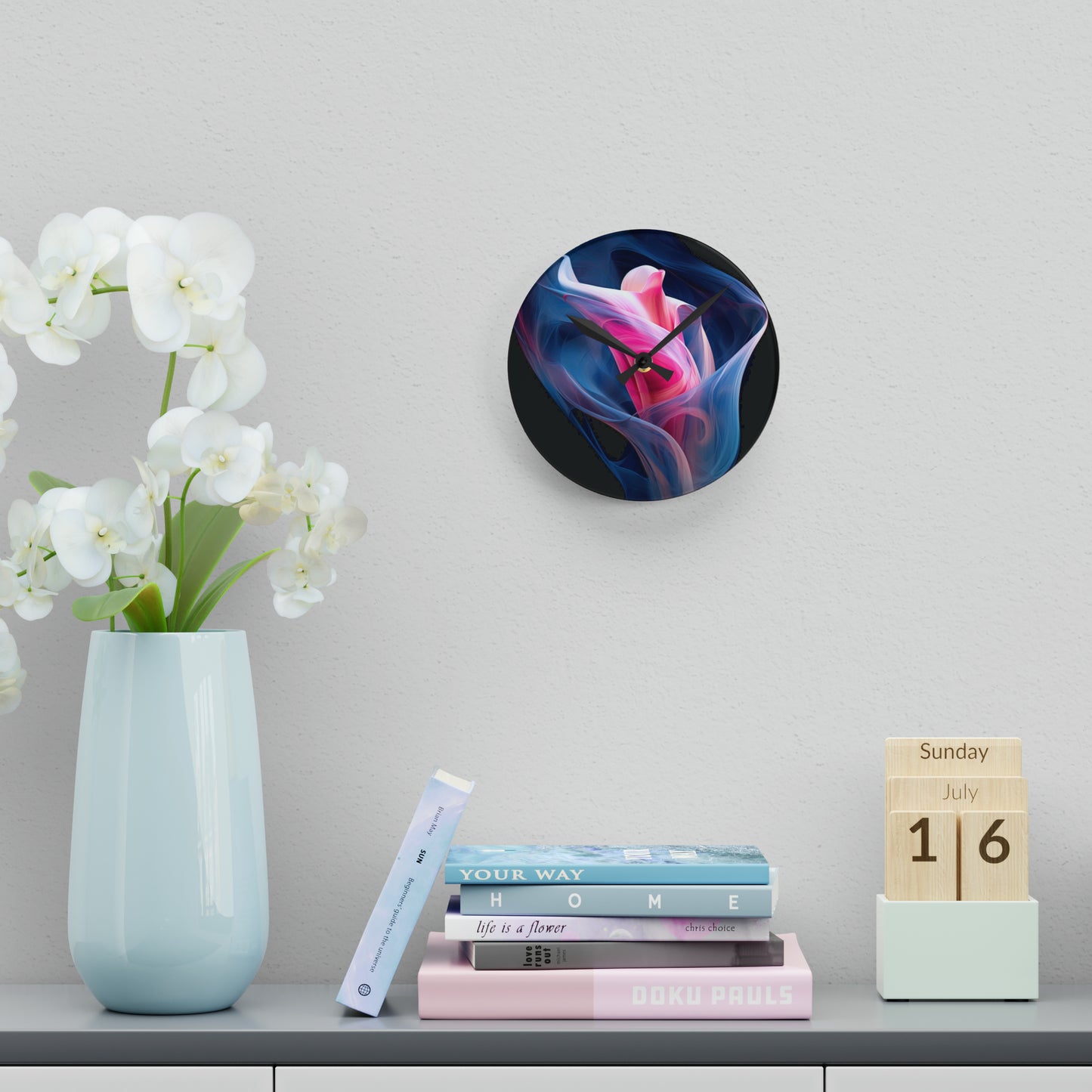 Acrylic Wall Clock Pink & Blue Tulip Rose 3