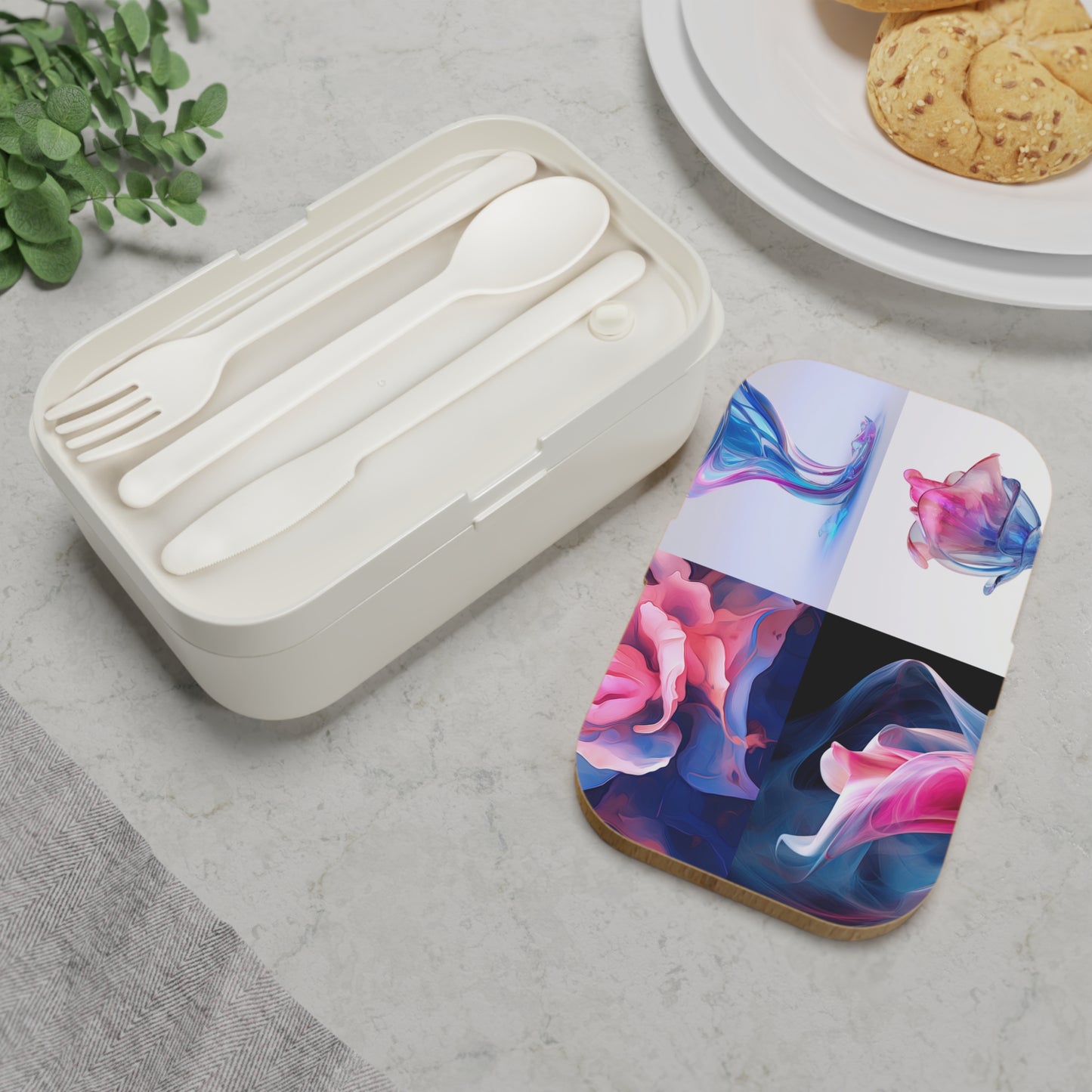 Bento Lunch Box Pink & Blue Tulip Rose 5