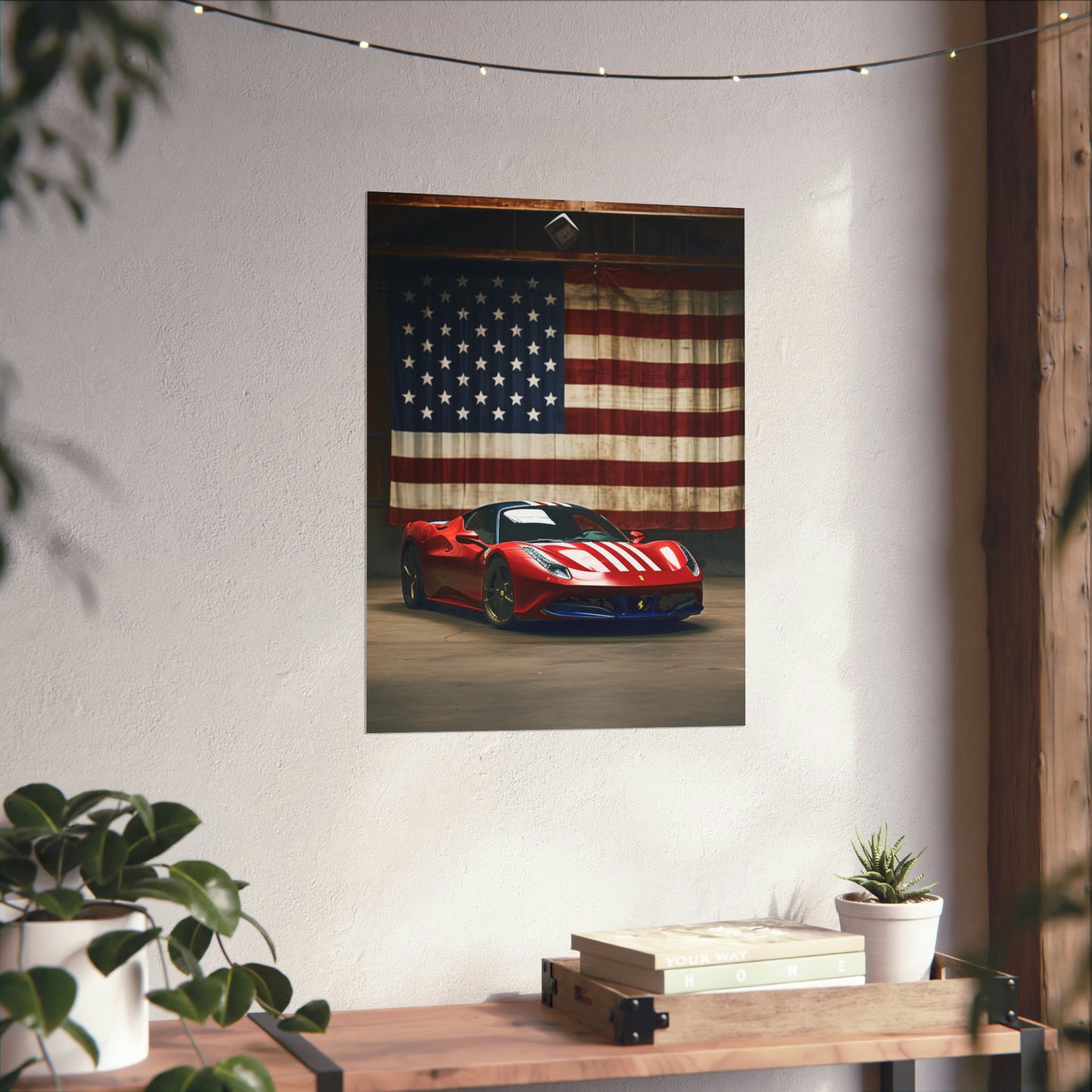 Premium Matte Vertical Posters American Flag Farrari 4