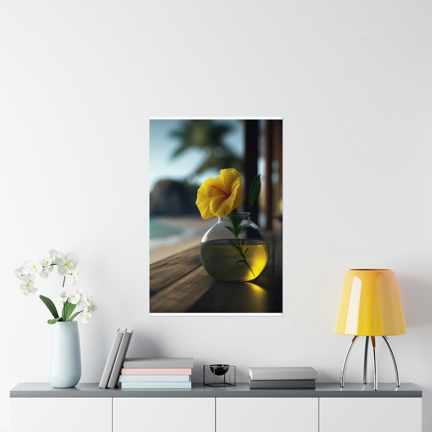 Premium Matte Vertical Posters Yellow Hibiscus Wood 3