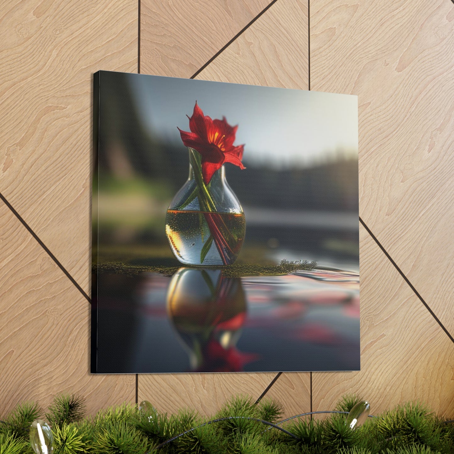 Canvas Gallery Wraps Red Lily in a Glass vase 3