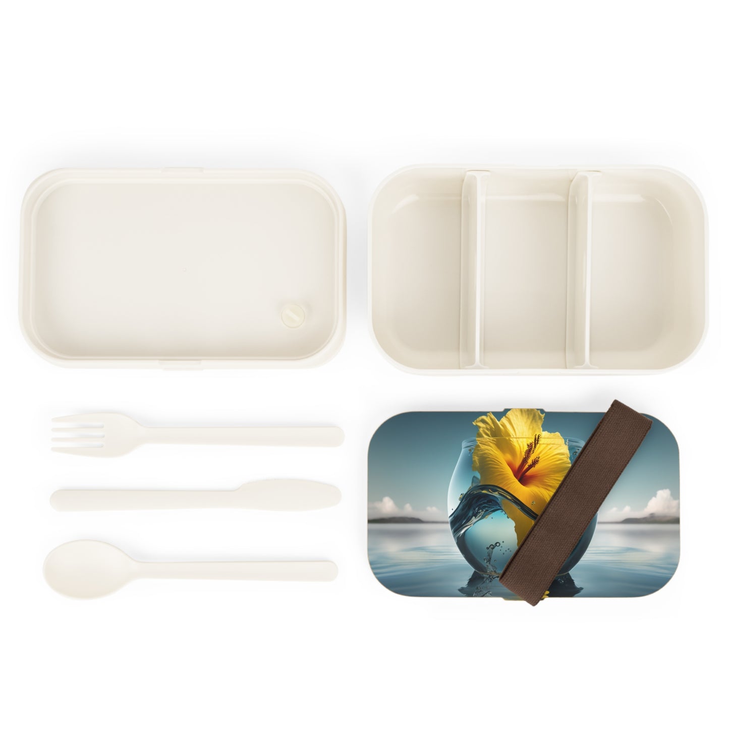 Bento Lunch Box Yellow Hibiscus glass 4