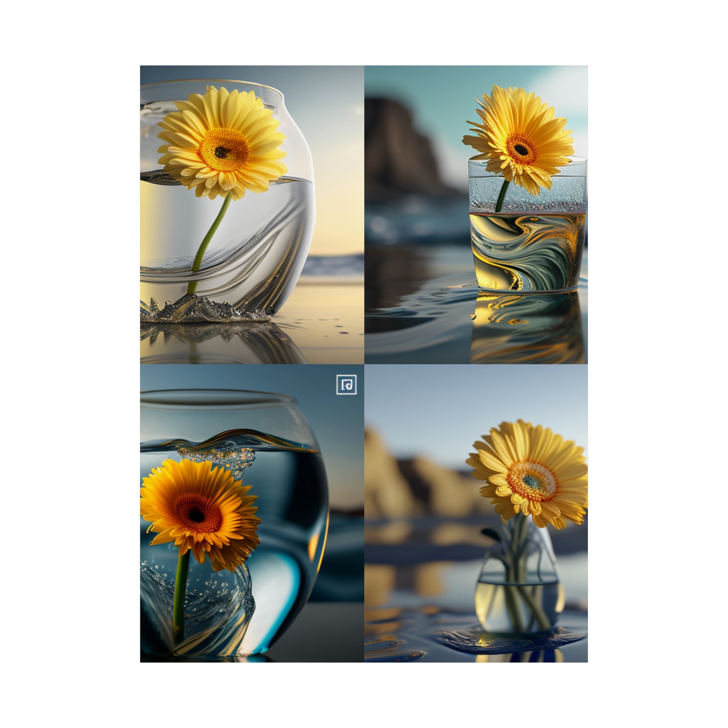 Premium Matte Vertical Posters yello Gerbera glass 5