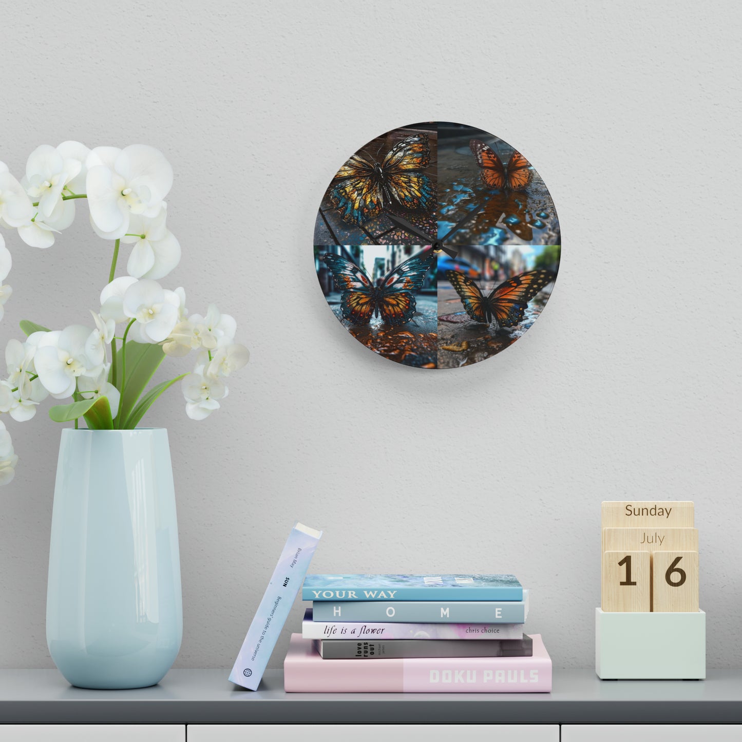 Acrylic Wall Clock Water Butterfly Street 5