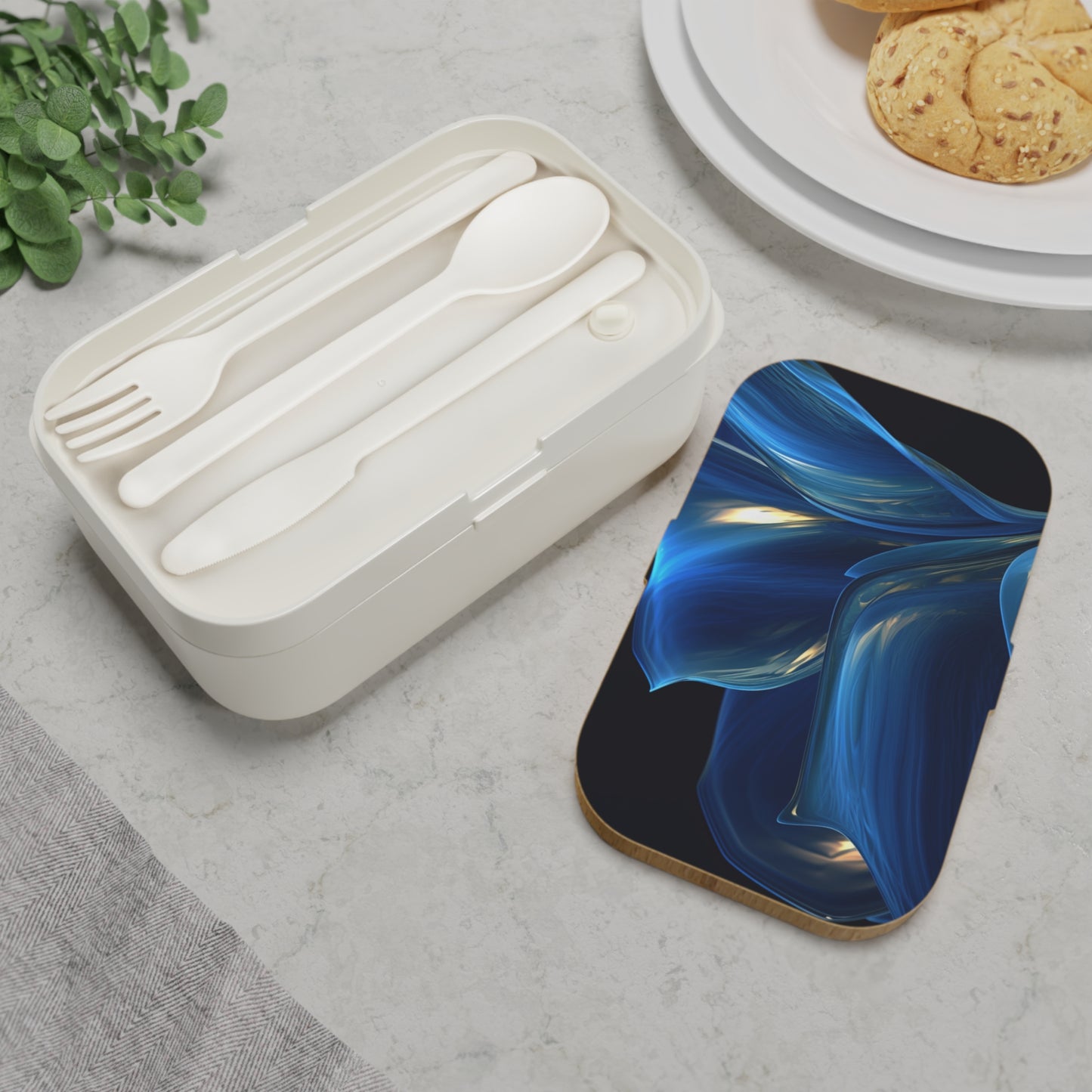 Bento Lunch Box Abstract Blue Tulip 1