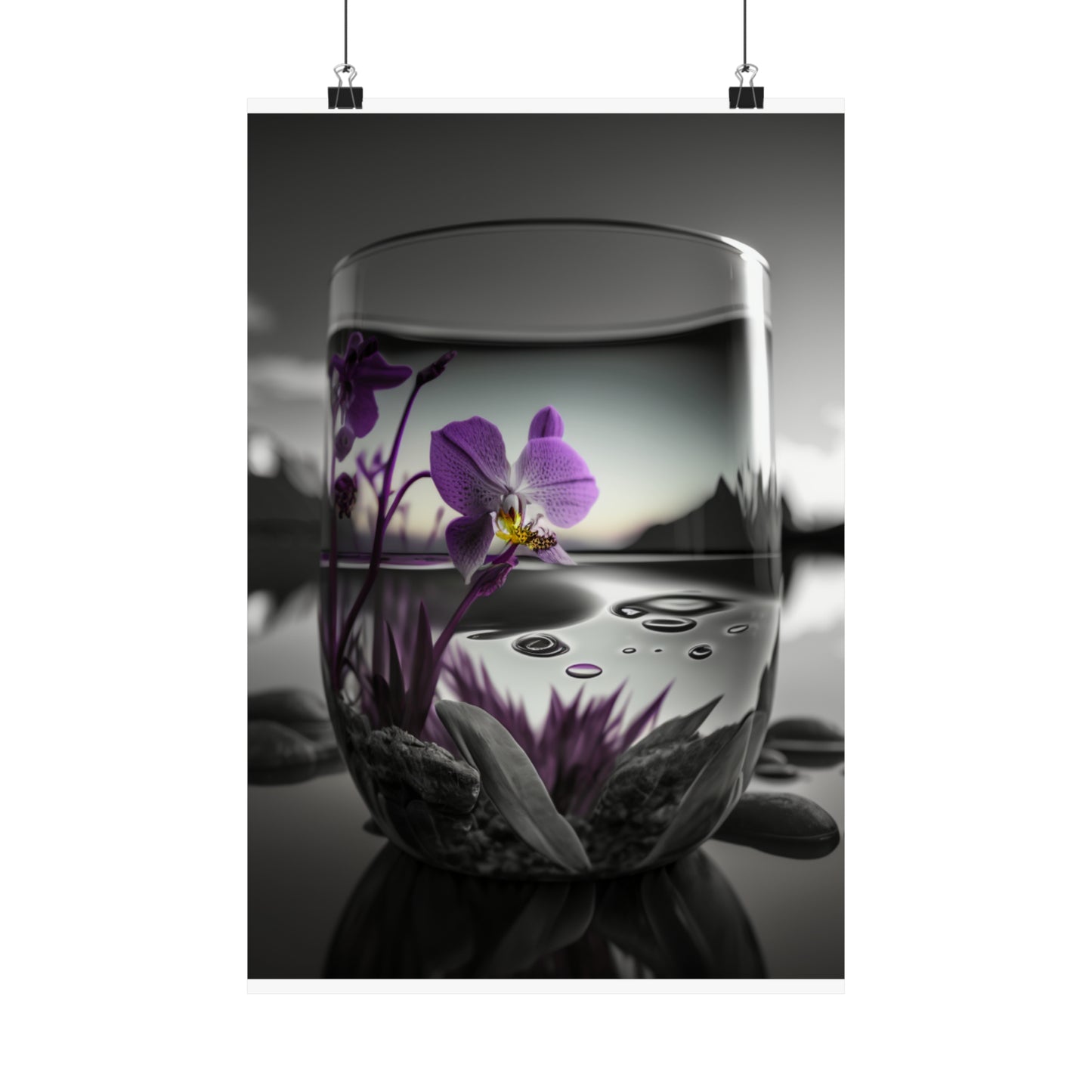 Premium Matte Vertical Posters Purple Orchid Glass vase 2