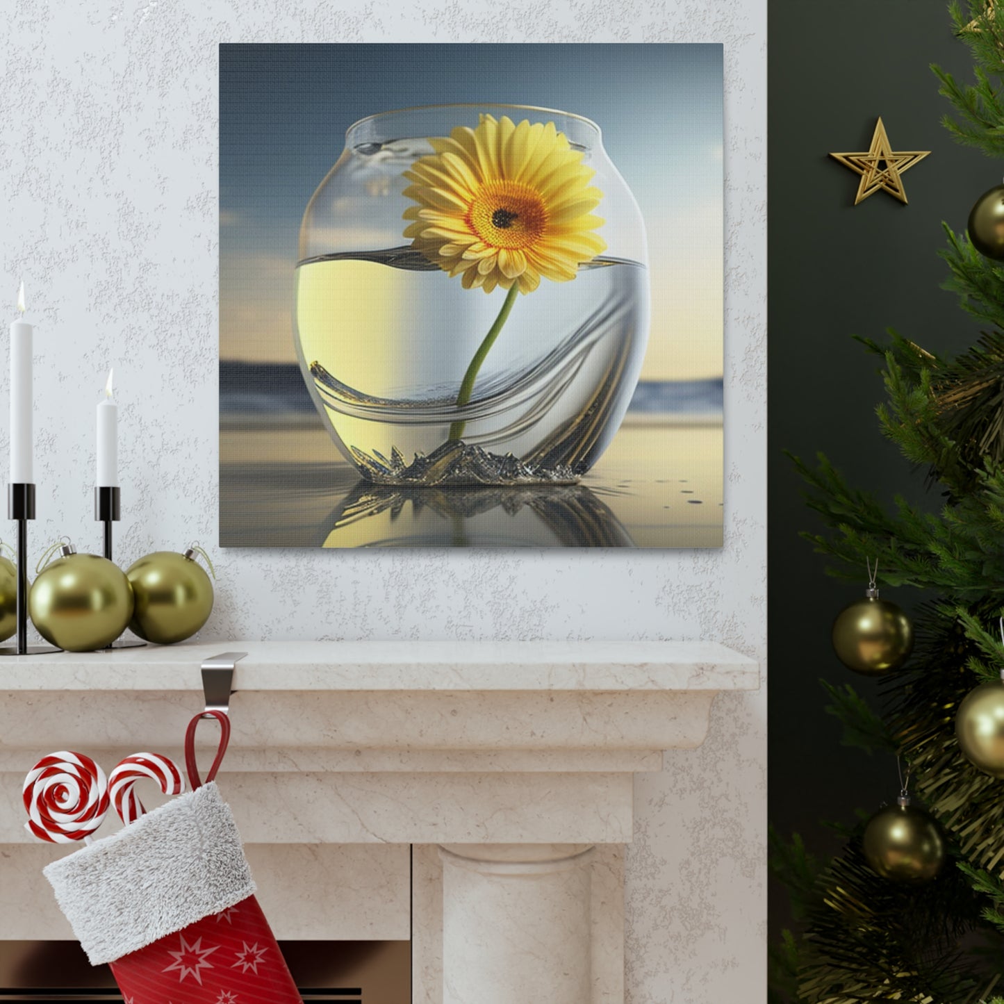 Canvas Gallery Wraps yello Gerbera glass 1