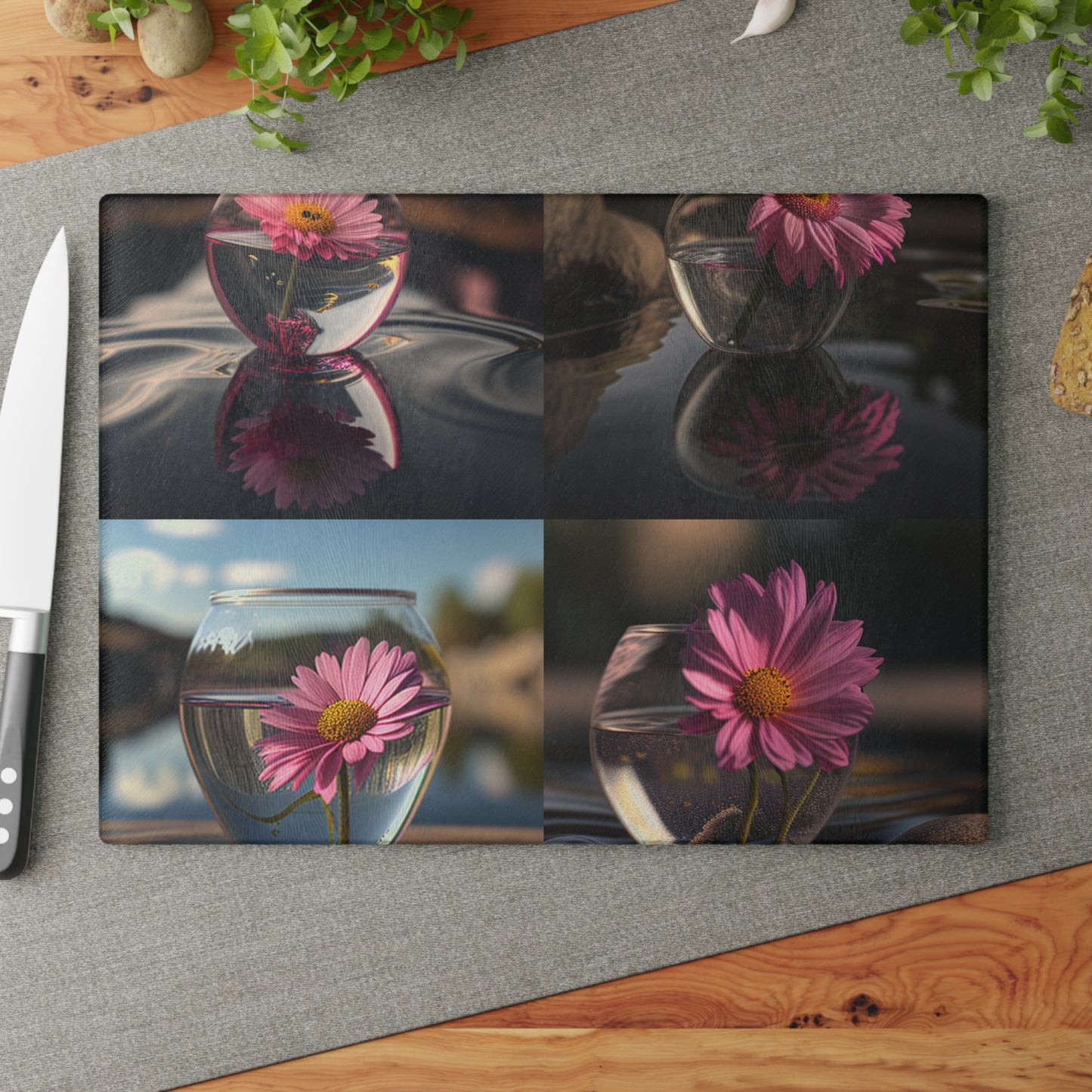 Glass Cutting Board Pink Daisy 5