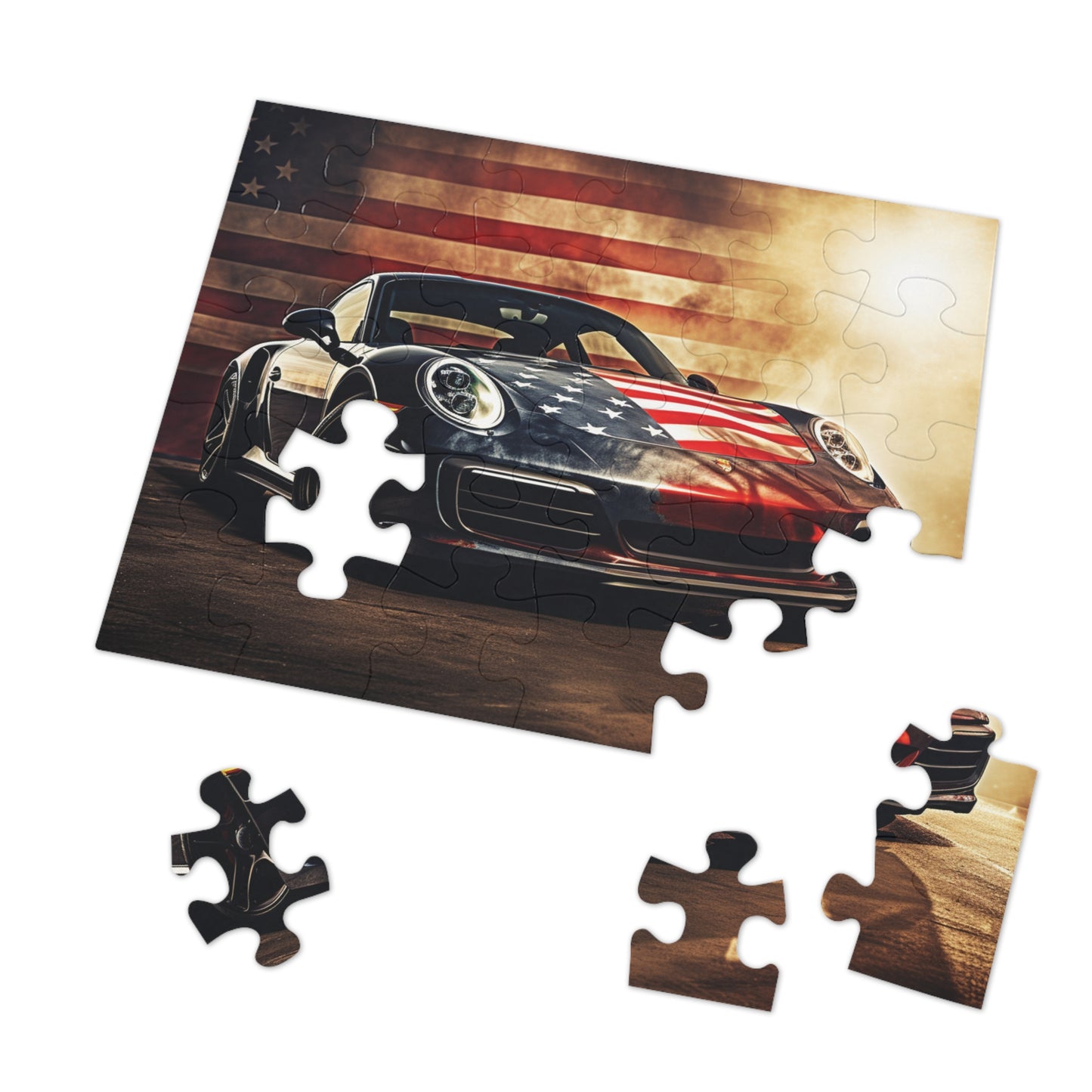 Jigsaw Puzzle (30, 110, 252, 500,1000-Piece) Abstract American Flag Background Porsche 1