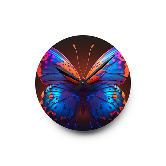 Acrylic Wall Clock Neon Butterfly Macro 3